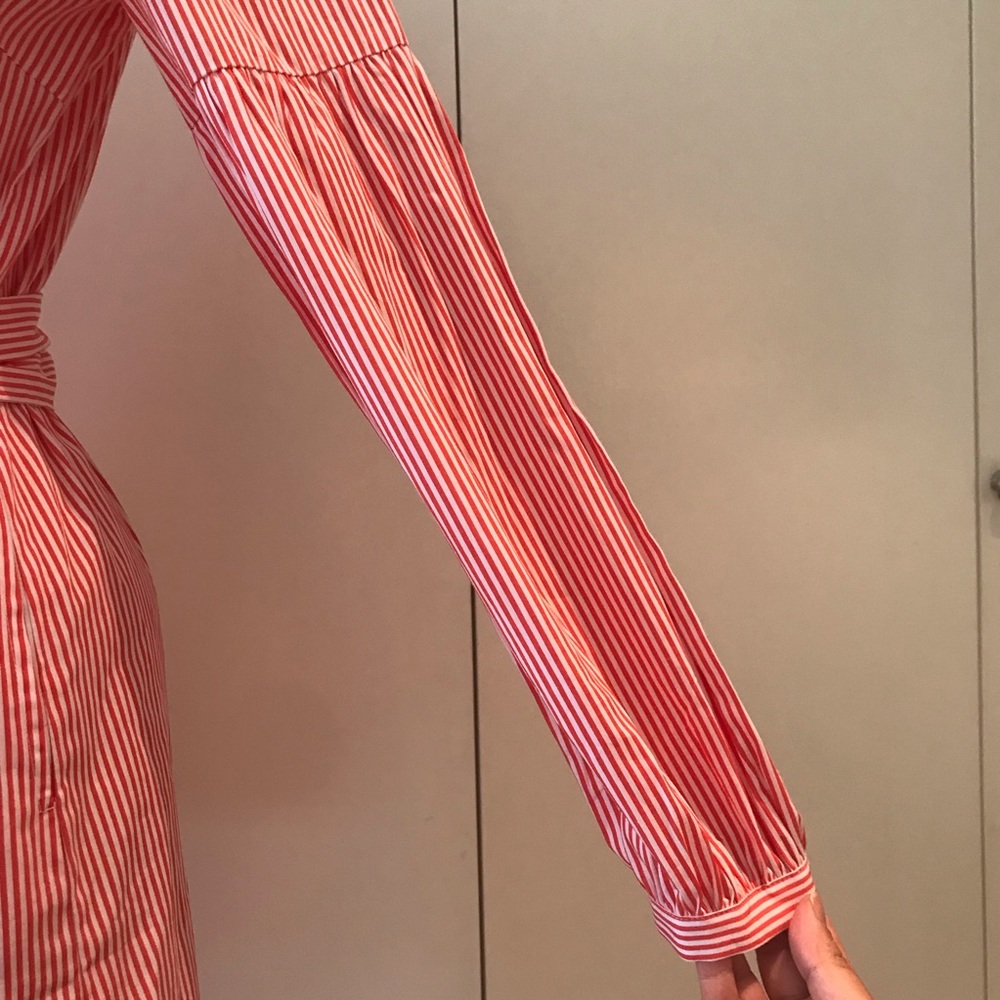 J. McLaughlin Millbury Cotton Red & White Stripe Tie Belt Midi Shirt Dress S NWT - Picture 10 of 16